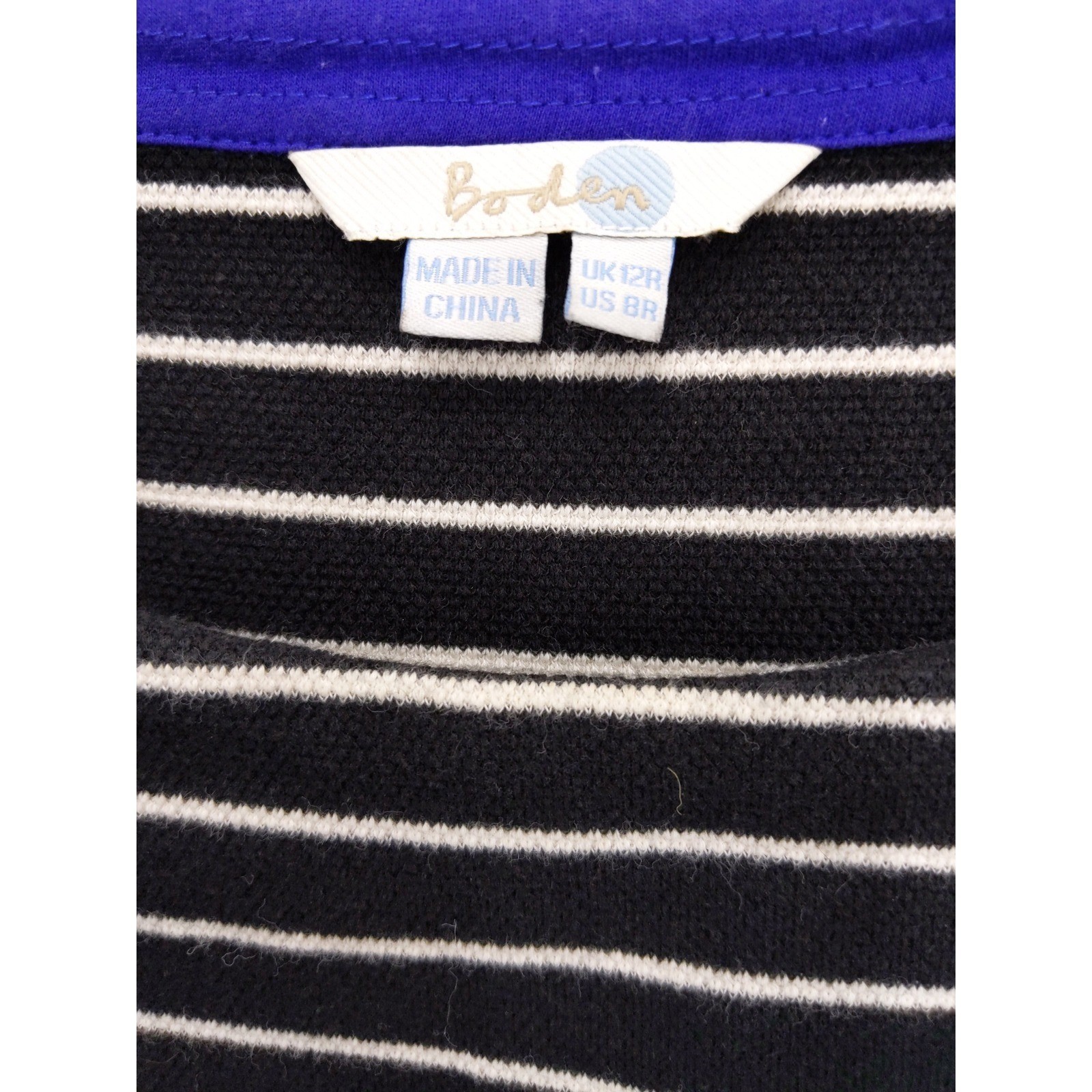 Boden Black White Stripe 3/4 Sleeve Fit Flare Dress US 8R