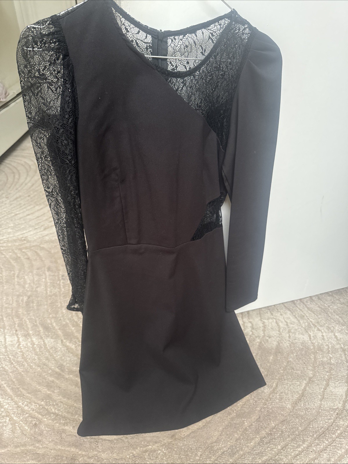 Womens Black Dress Mini And Long Lace Sleeves Size Small
