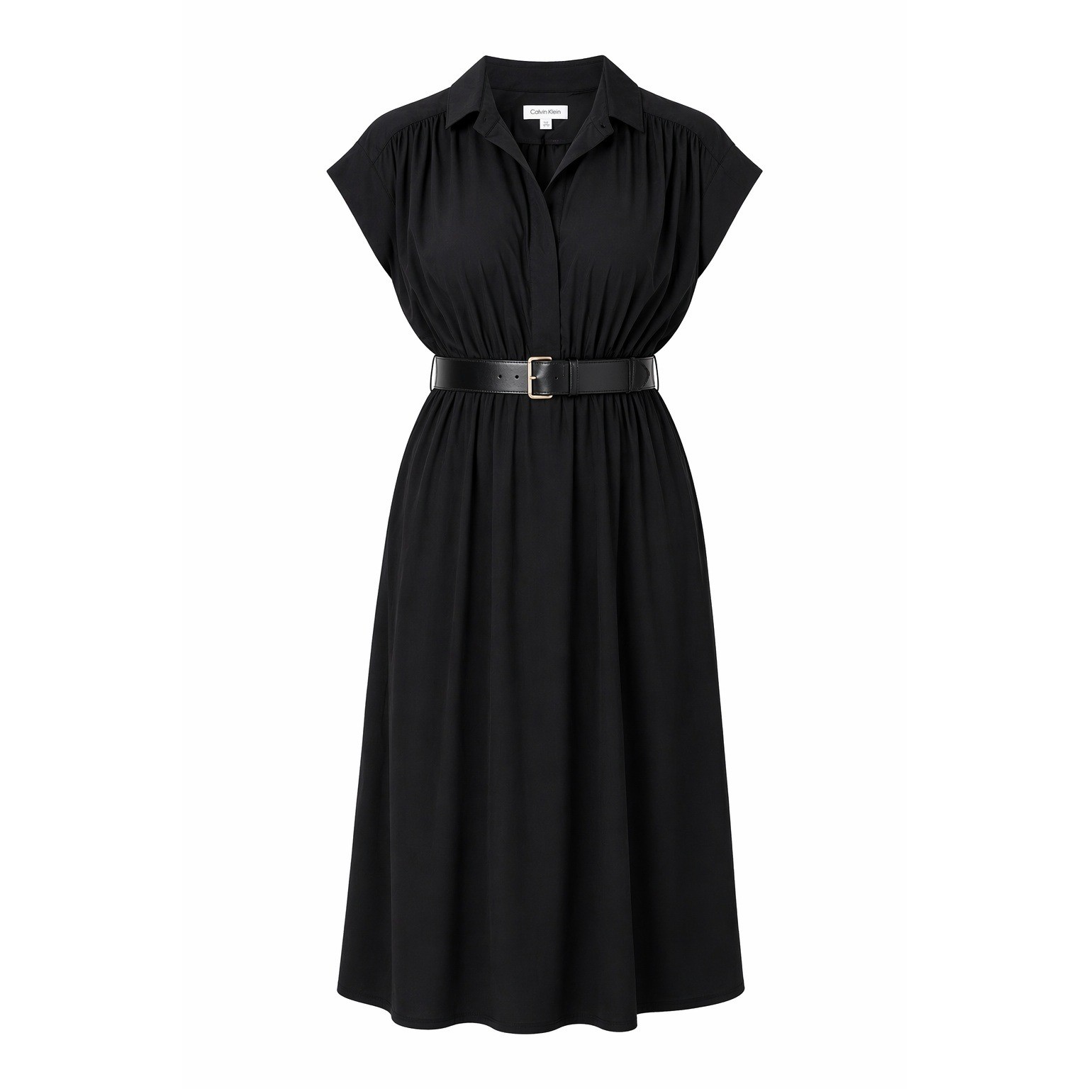 Calvin Klein Black Belted Midi Shirt Dress Womens Size 14 NWT