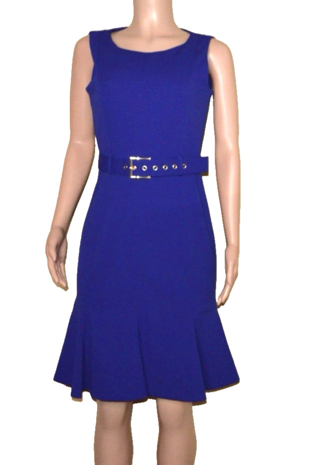 Calvin Klein Women’s Belted Sleeveless Blue Sheath Dress Size 8