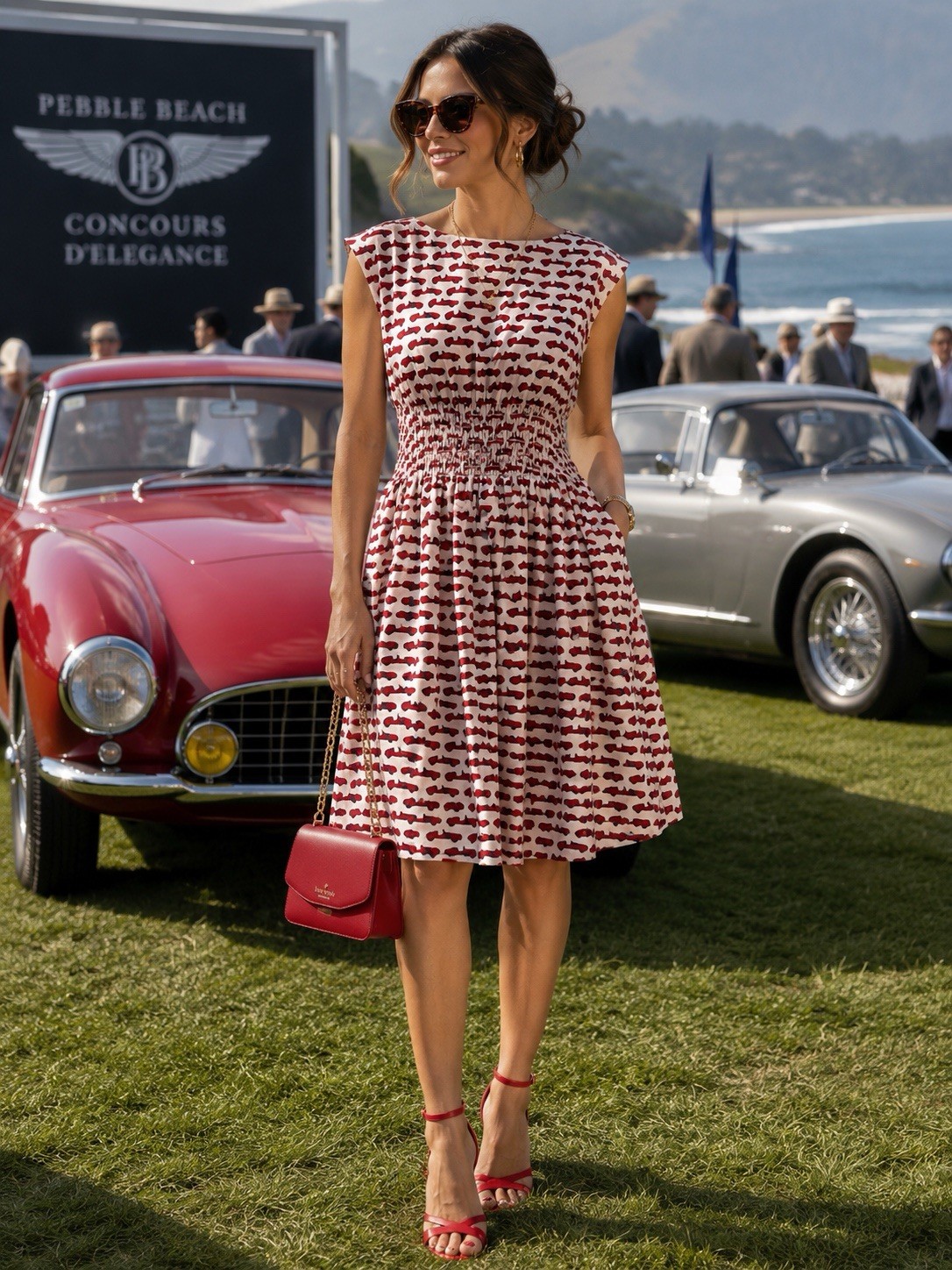 Kate Spade NY Silk “Blair” dress, with “Autobahn Red” or Monaco race car print