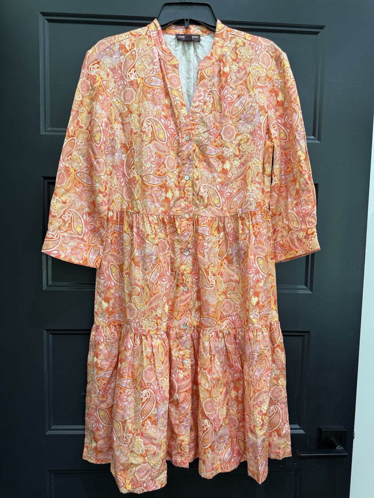 johnston murphy Small Paisley Print Tiered 3/4 Sleeve Dress