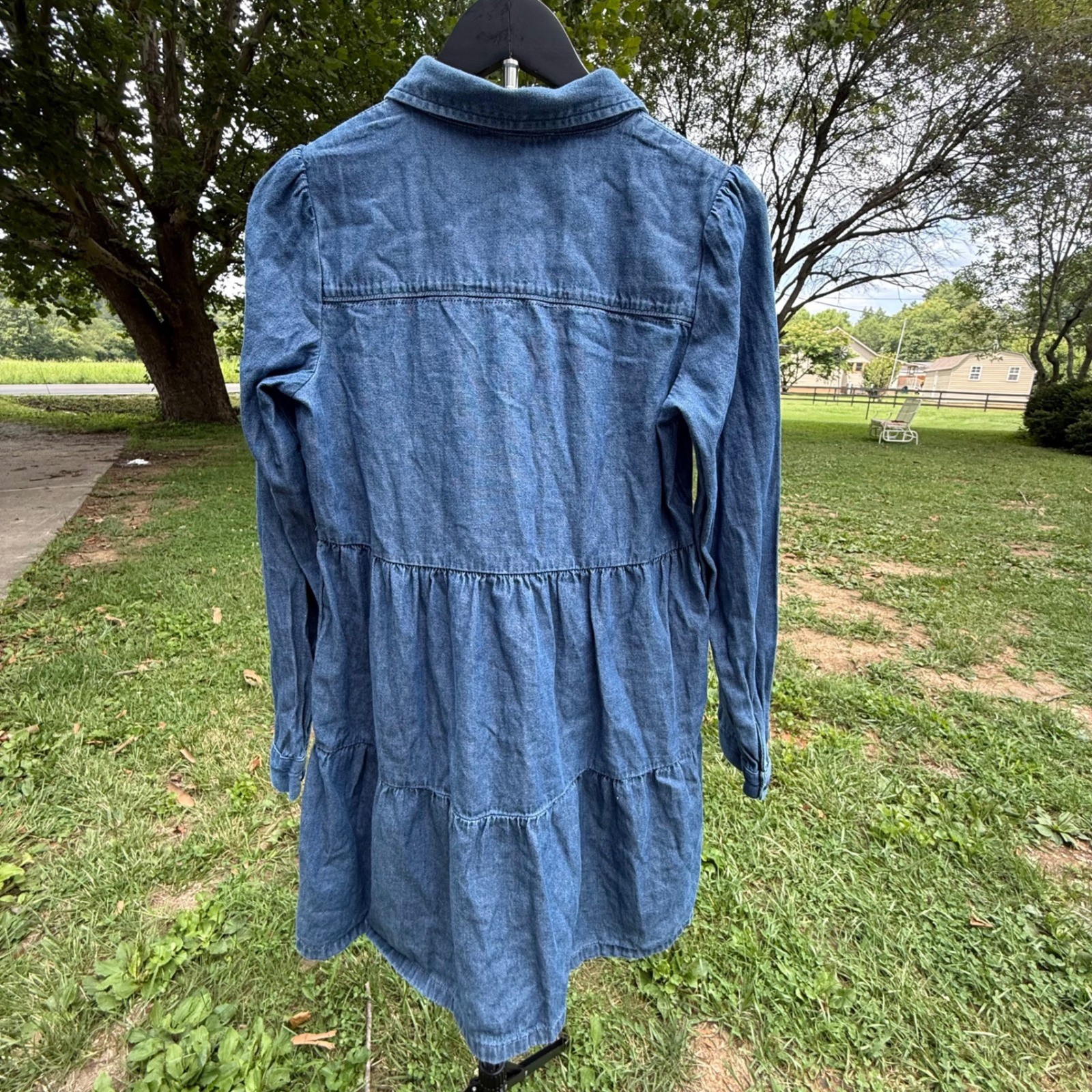 American Eagle Womens Tiered Denim Mini Shirt Dress Medium Wash Blue XS Cotton
