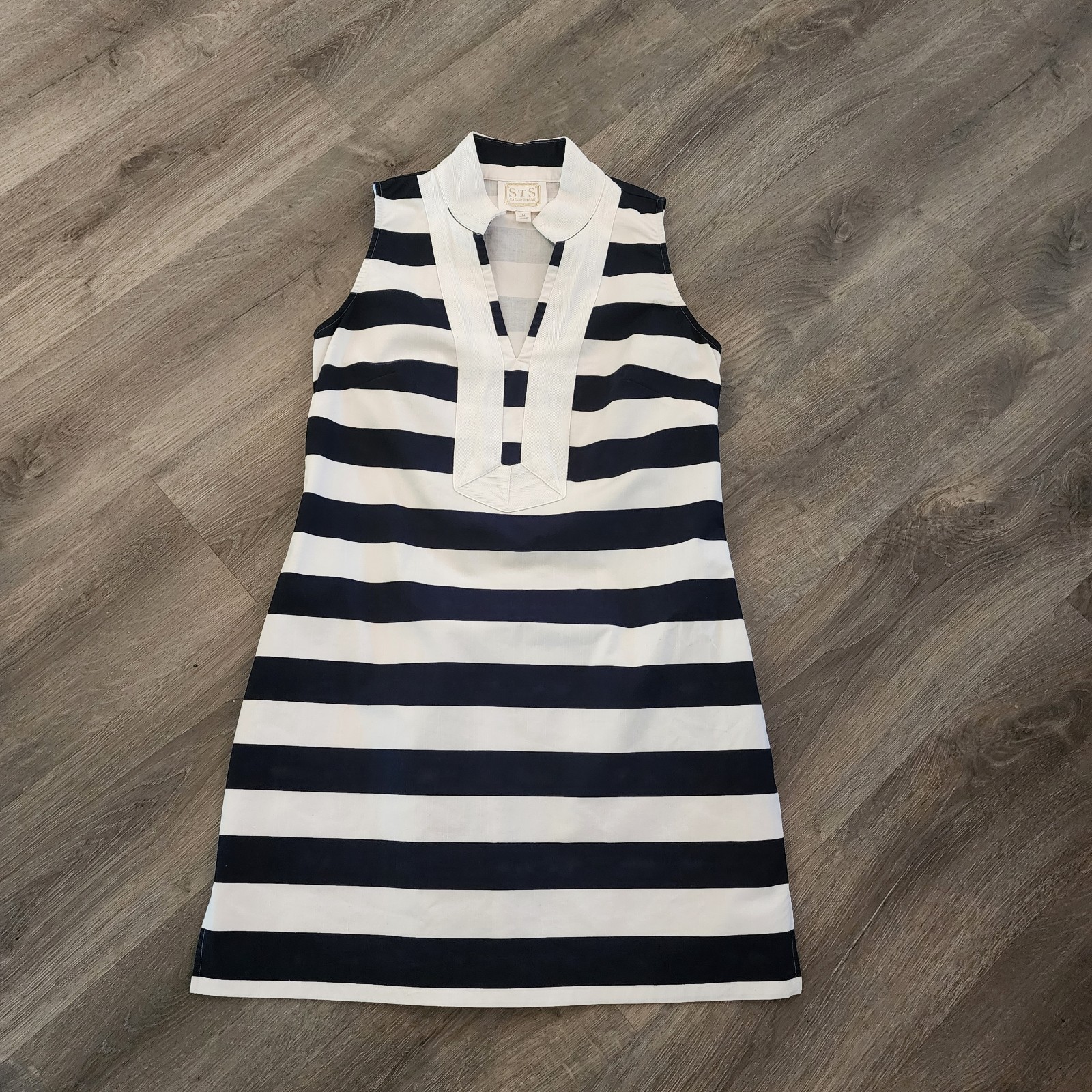 Sail to Sable Classic Tunic Dress Navy White Stripe Cotton M Coastal Preppy