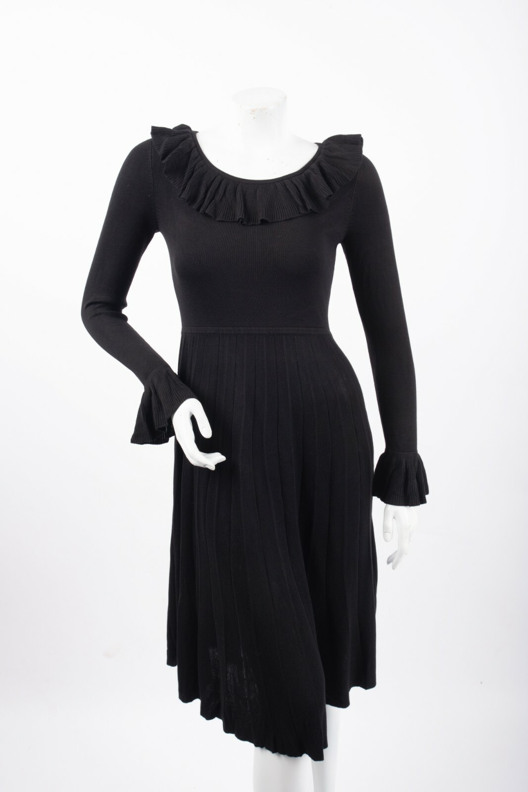 Boden Womens Lavinia Knit A-Line Dress UK 8 US 4 Black Pleated Long Sleeve NWT