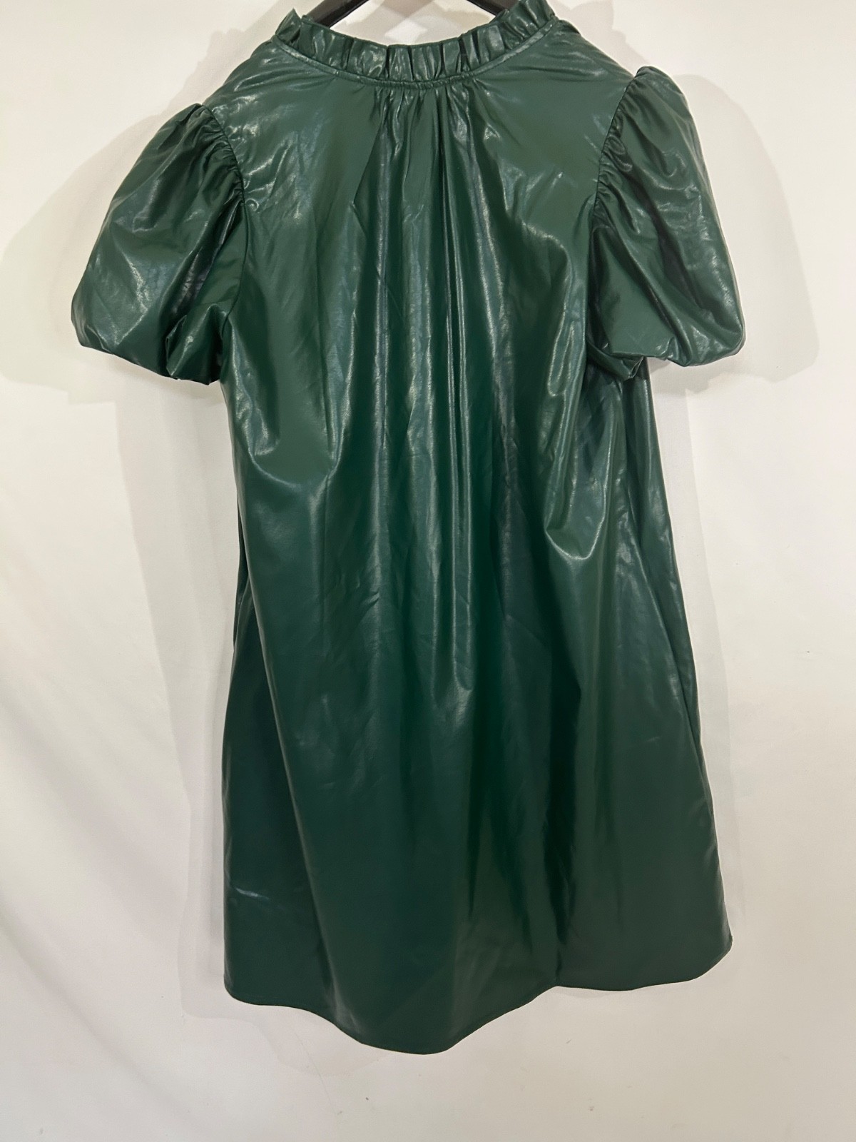 Entro Faux Leather Tiered Ruffle Sleeve Dress Minimalist Neutral Green Sz M