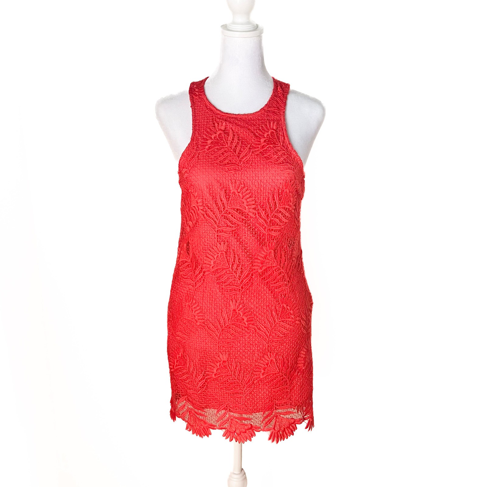 Lovers + Friends Caspian Lace Mini Shift Dress Coral XS Boho Revolve