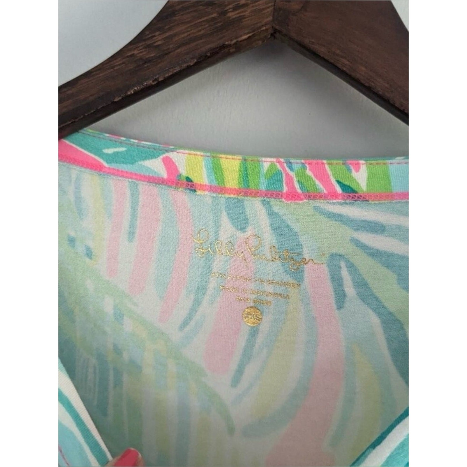 Lilly Pulitzer XXS Tropical Palm Print Shift Dress Gold Button 3/4 Sleeve