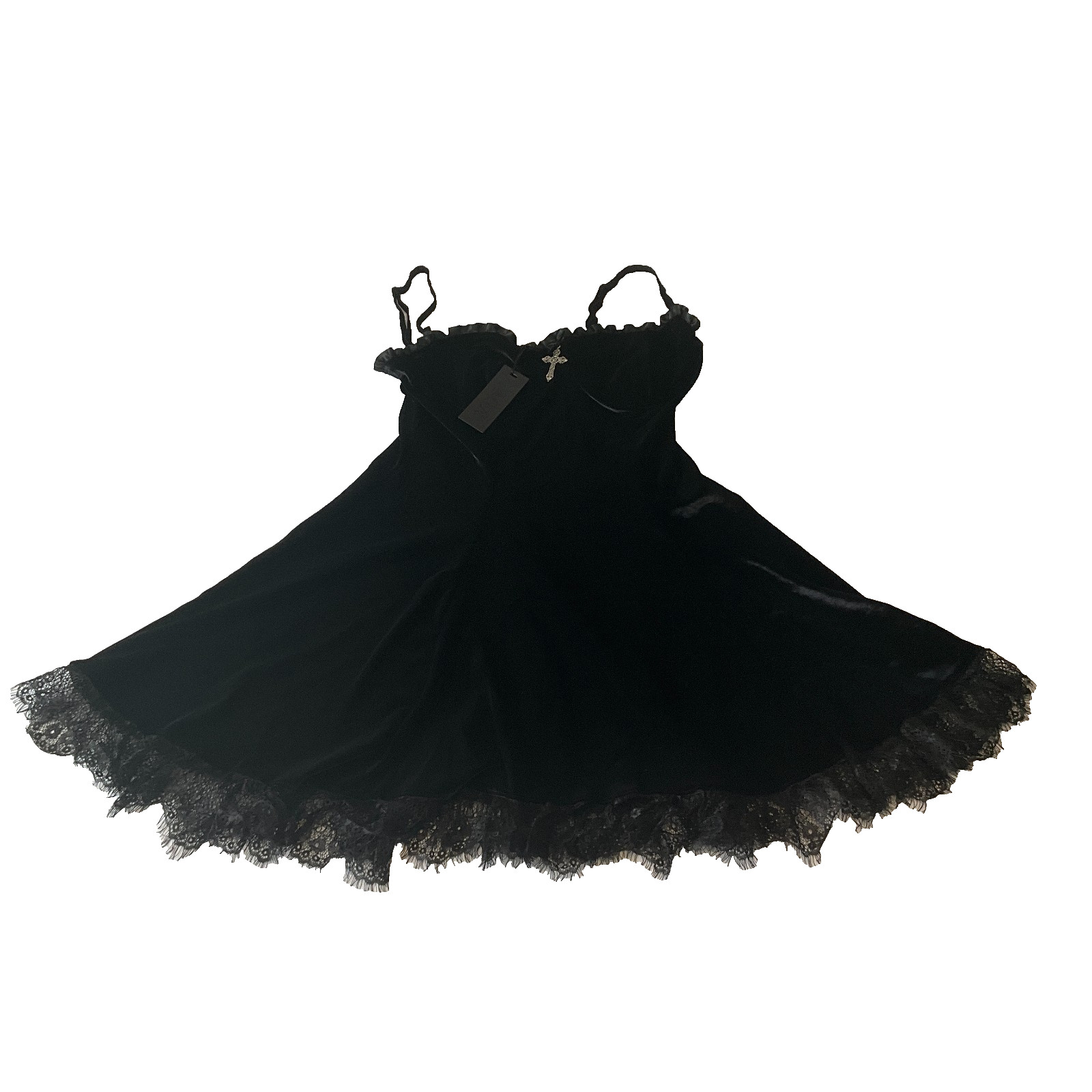 Dolls Kill Widow Dress Womens Size XL Black Velvet Zip Lace Stretch Straps Wired