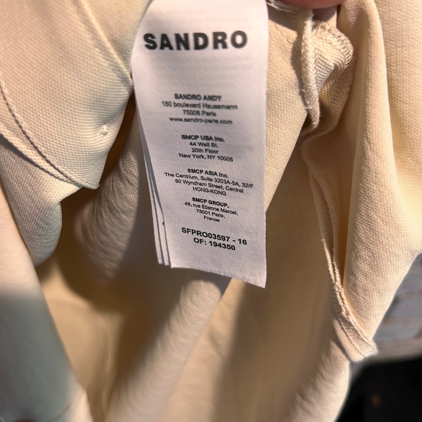 Sandro Paris Smocked Waist Button Down Shirt Dress Cream SFPRO03597 Size 38 F