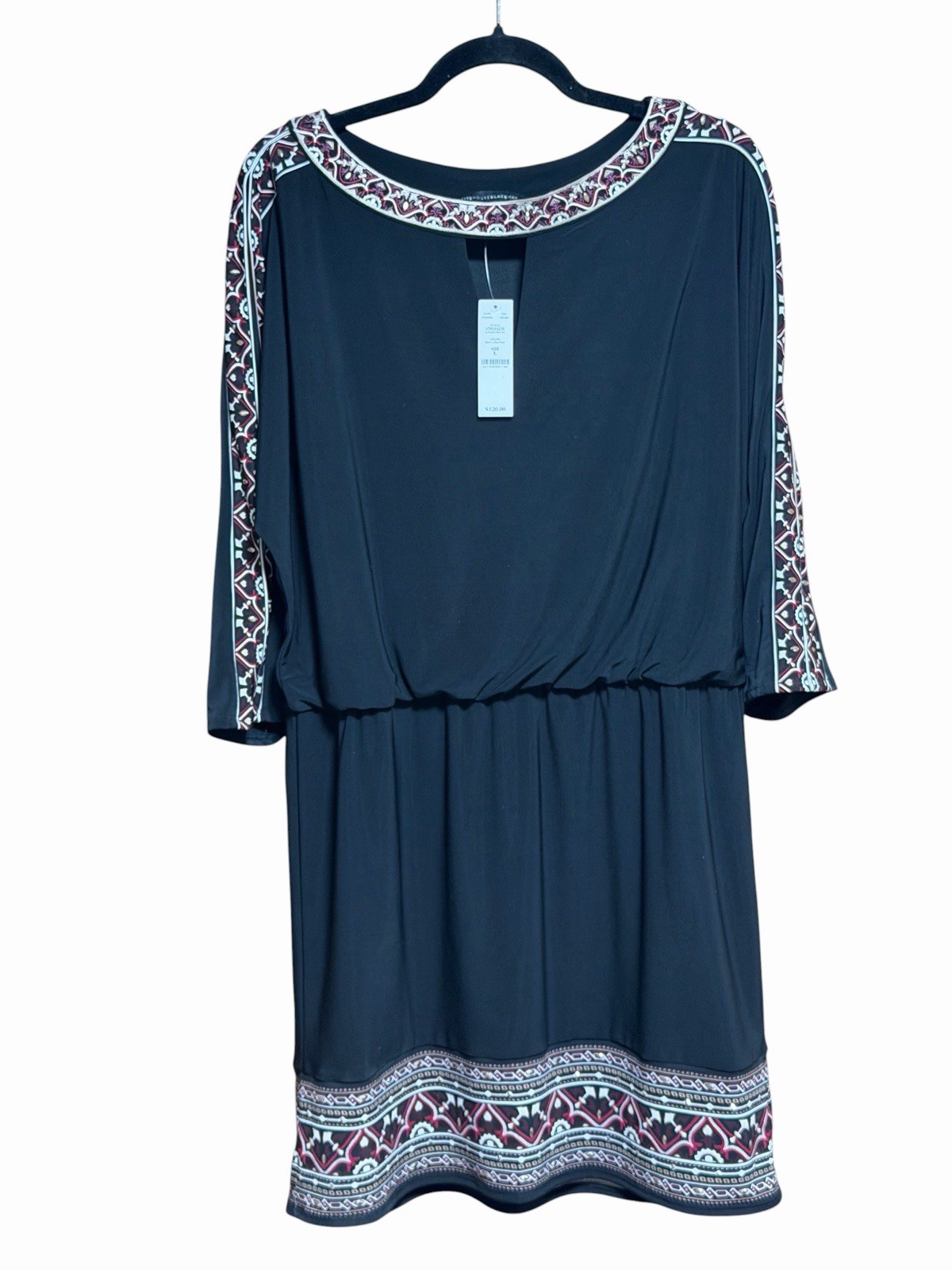 White House Black Market Embroidered Blouson Split Sleeve Dress Size L NWT