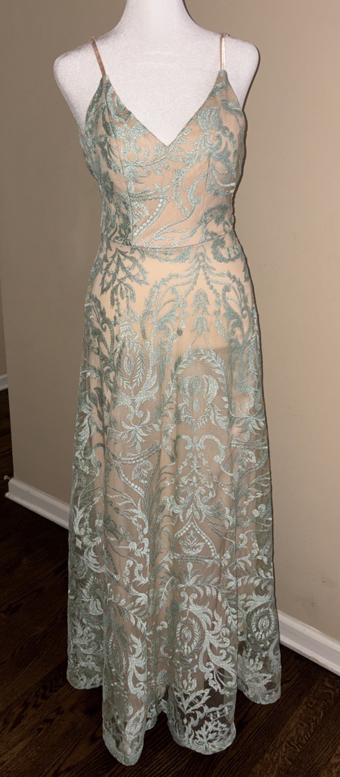 Speechless Nude Mint Opulent Embellished Lace Prom Formal Dress Junior 1