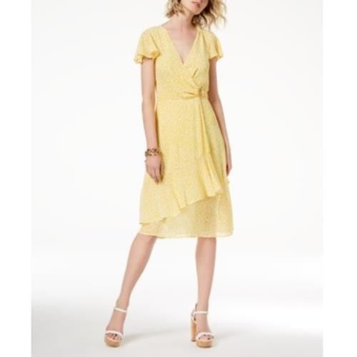 MICHAEL Michael Kors Asymmetrical Floral-Print Flutter Sleeve Flounce Wrap Dress