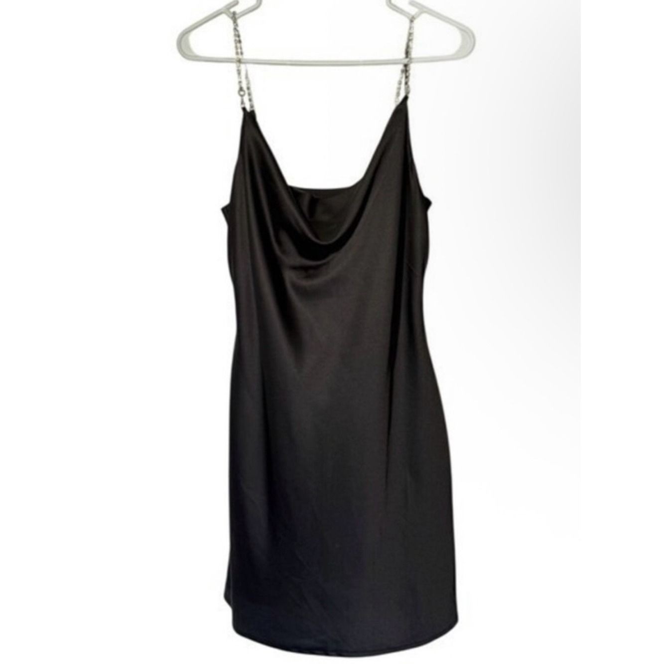 Black Satin Mini Dress Rhinestones Sparkle Bachelorette Party Sorority Medium