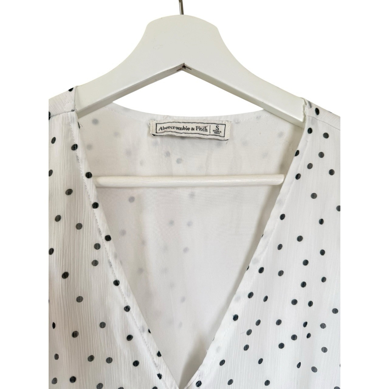 Abercrombie & Fitch White/Black Polka Dot Button Front V-Neck Mini Dress S