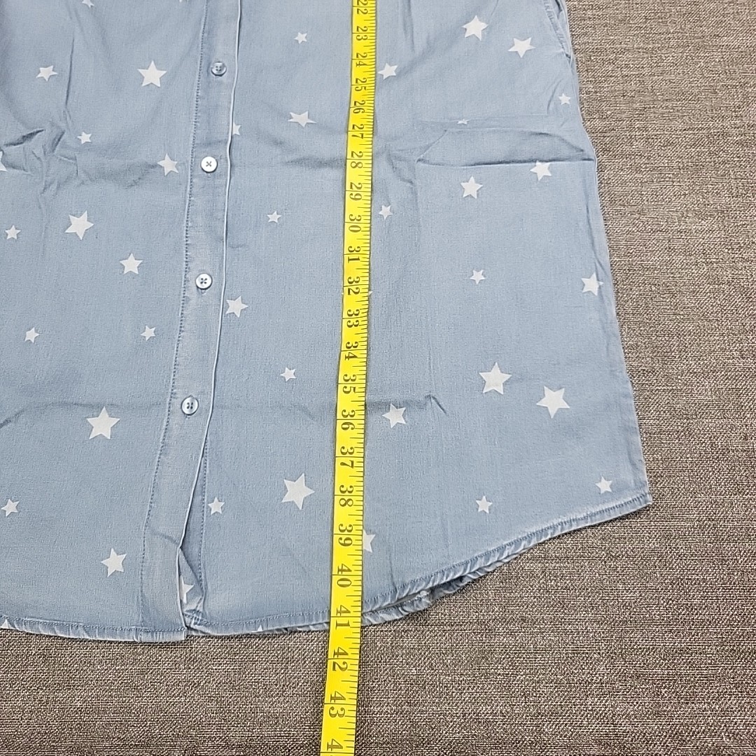 Denim Co Stretch Lyocell Star Printed Short Sleeves Shirt Dress Small Size Blue