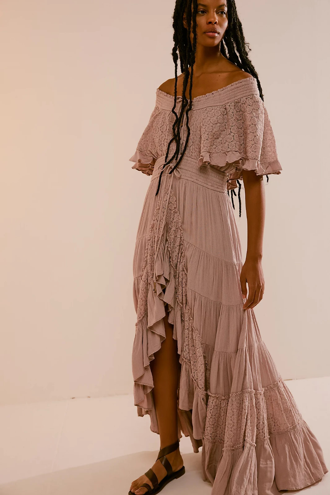 Free People Dancing On Air Maxi Dress XS 2 Women’s Party Ruffle Lace NEW 45344