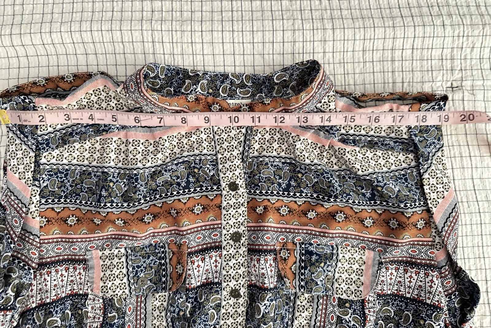 speed control 3X boho paisley stripe multi short sleeve cinch waist button dress
