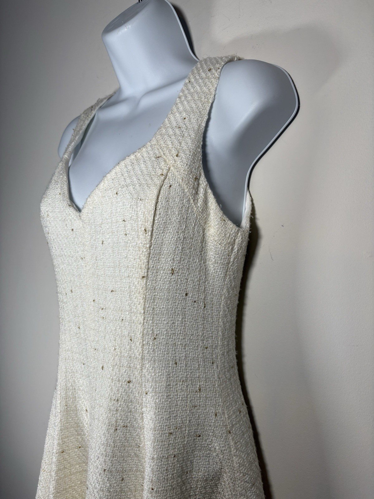 EVERLEIGH Tweed Cream Gold Sleeveless Dress Size Small Preppy Classic Academia