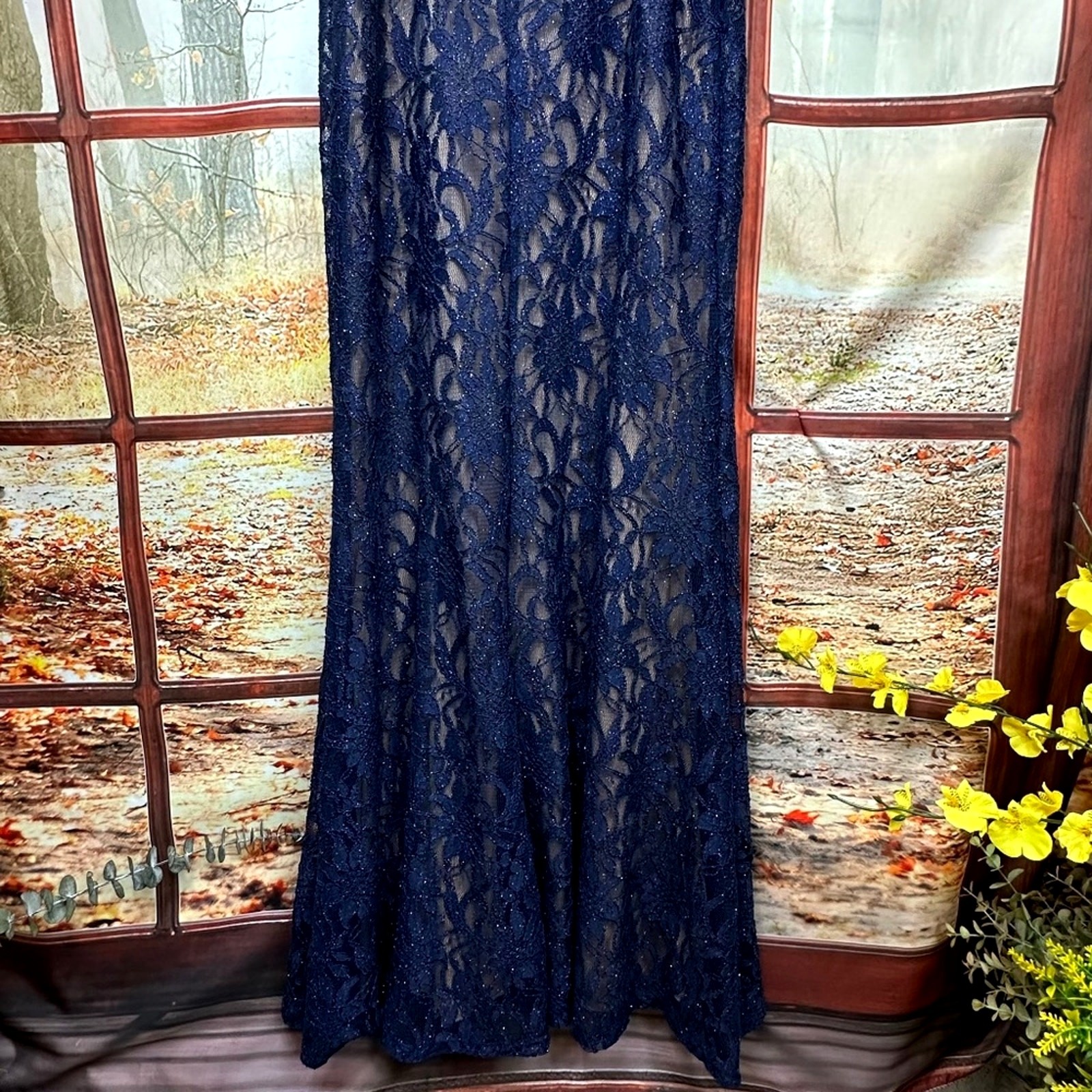 City Triangle One Piece in the Back/Two Piece in the Front Lace Gown Blue/Nude 7