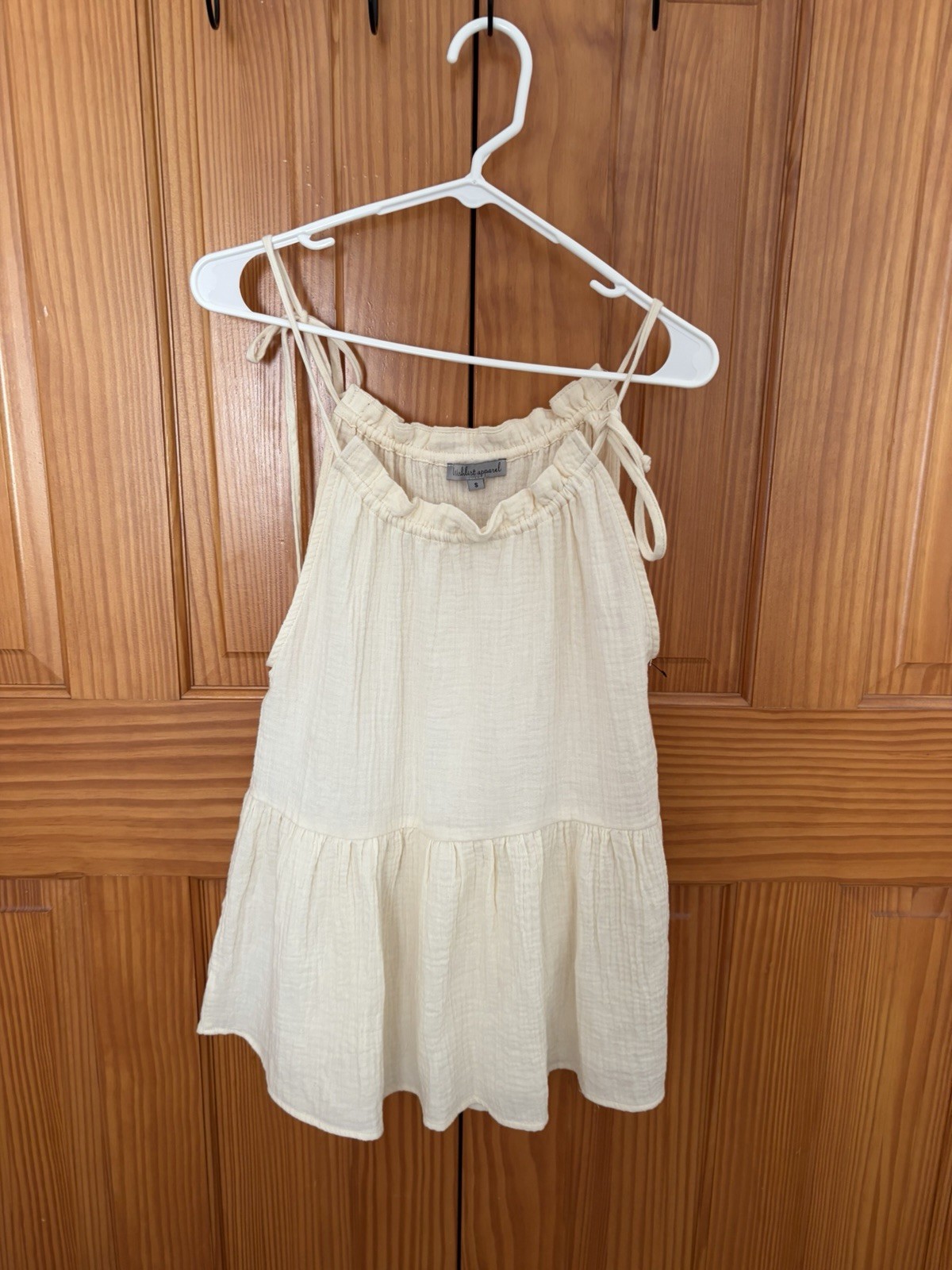 Wishlist Apparel Beige Solid Cotton Woven Tie Strap Sleeveless Top S