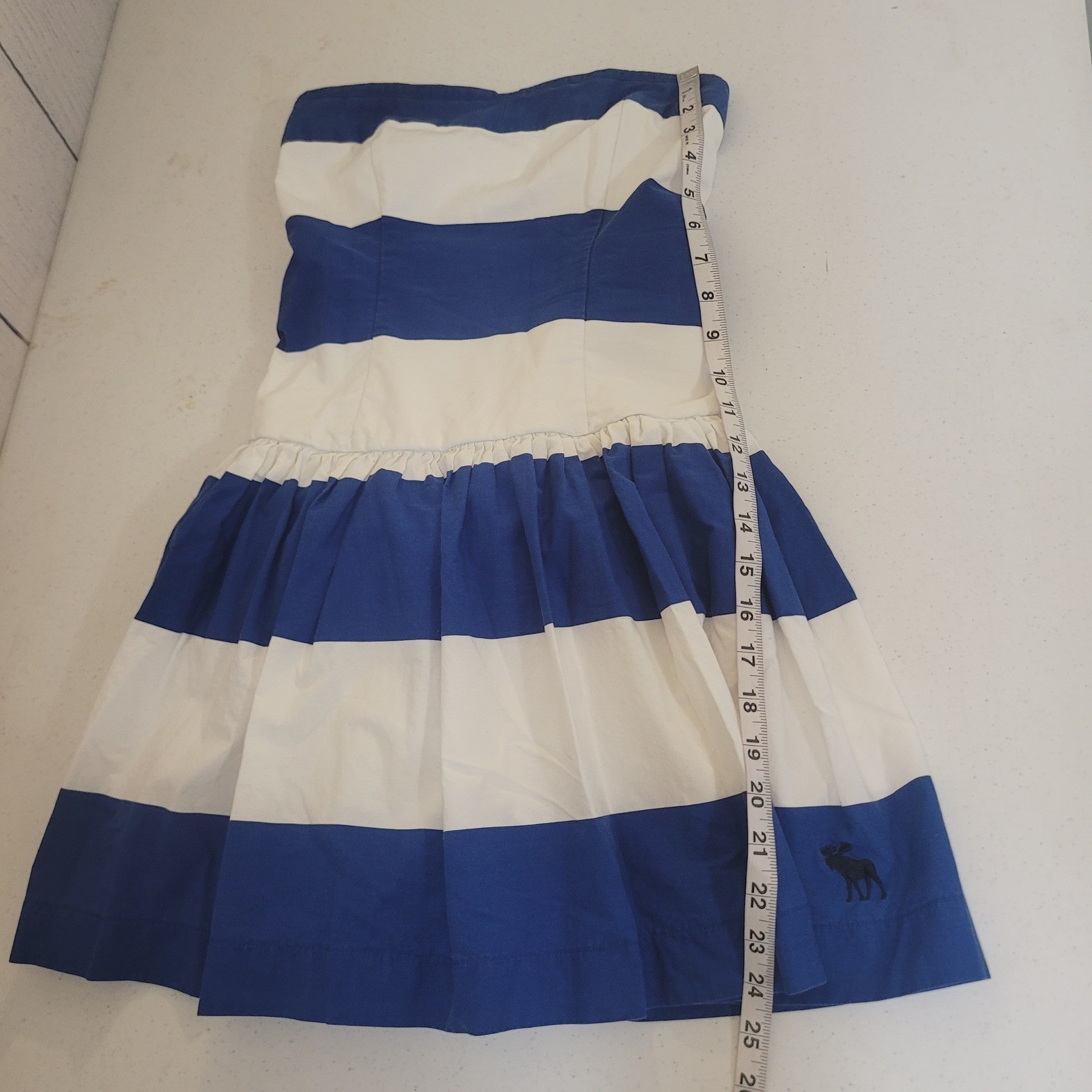 Abercrombie & Fitch Medium Striped Strapless Mini Dress Blue White Smocked