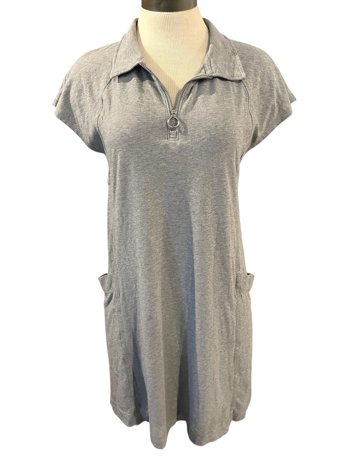 LULULEMON Womens 10 Players Pro-Form Polo Grey Pima Cotton Stretch T-Shirt Dress