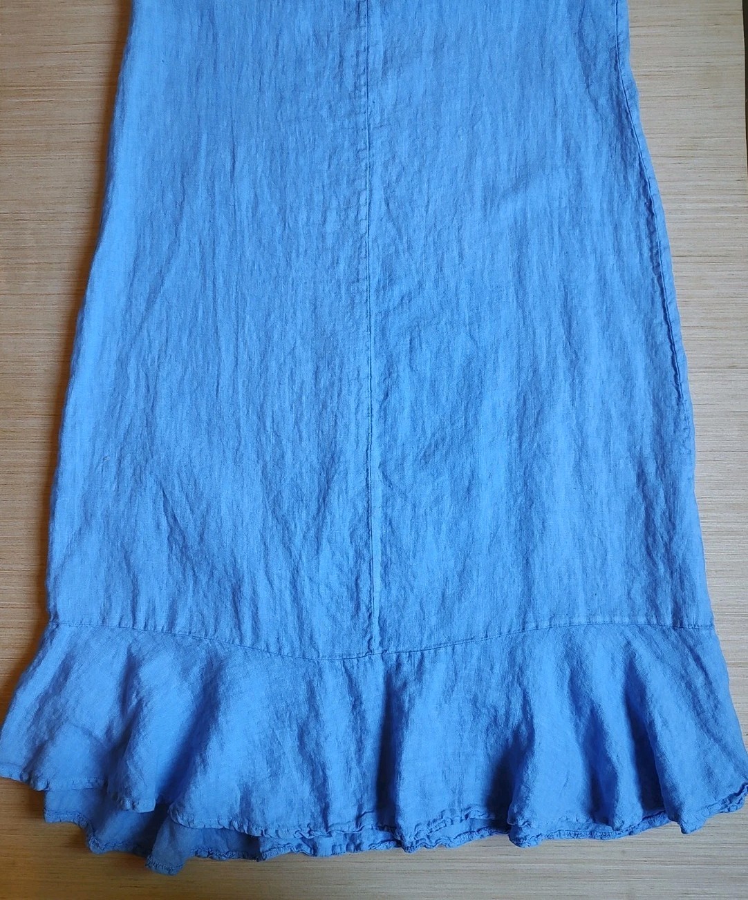 Francesca Bettini Midi Periwinkle Blue 100% Linen Dress Ruffle Hem V Neck Size M