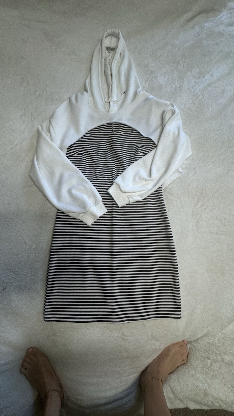 Mocha & Cream Striped Bodycon Mini Dress with Cropped Hoodie S