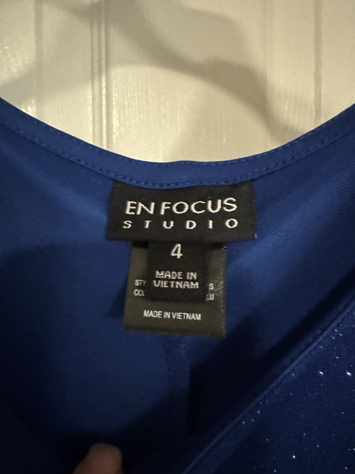 En Focus Studio Women’s Blue Solid Scoop Neck Short Sleeve Glitter Dress 4