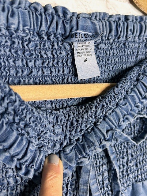 1X/2X/3X/4X New Cotton Medium Wash Blue Denim Smocked Sundress Dress Maxi Skirt