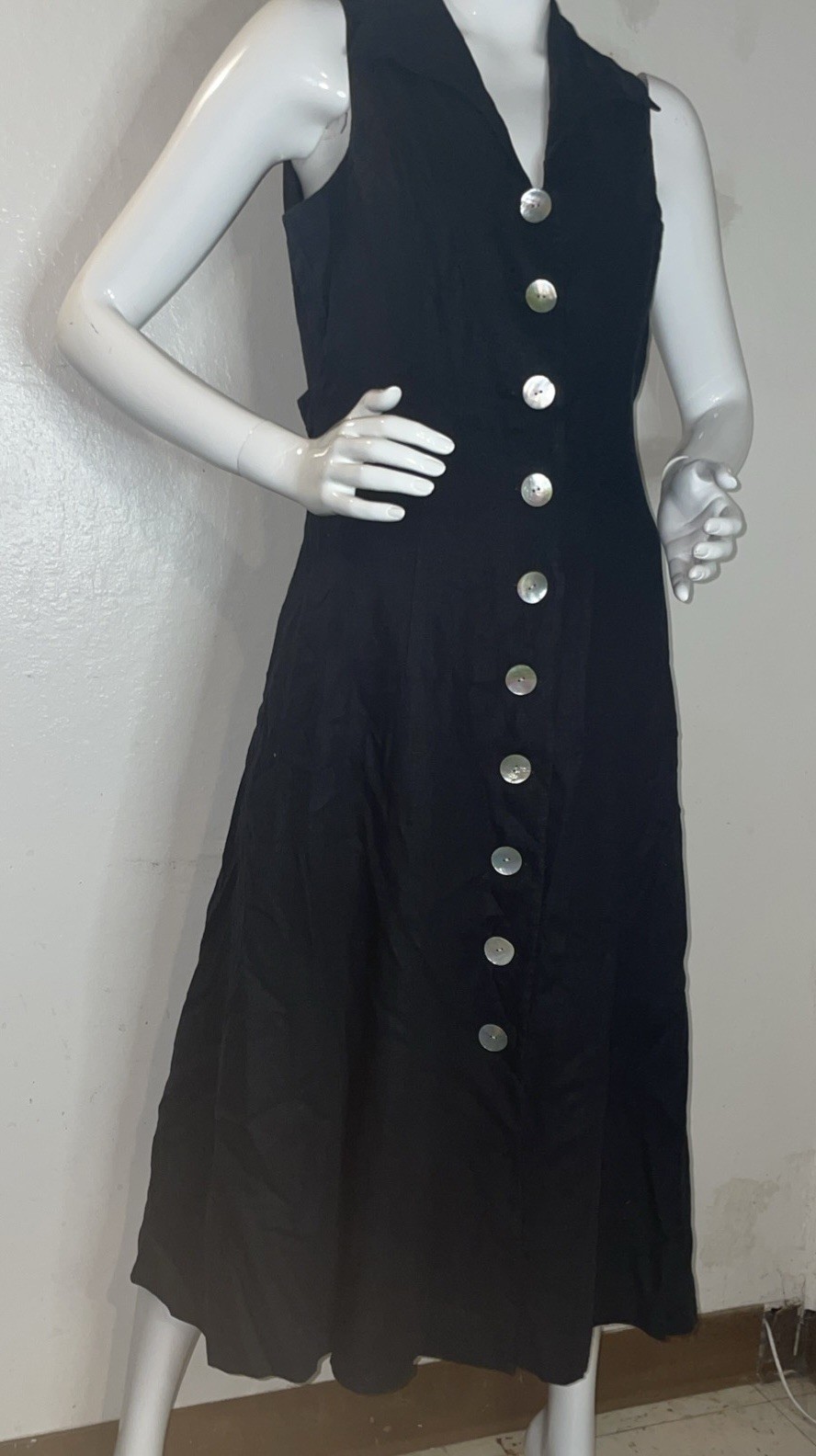 Coldwater Creek Linen Blend Maxi Mother of Pearl Button Front Dress Sz12 petite