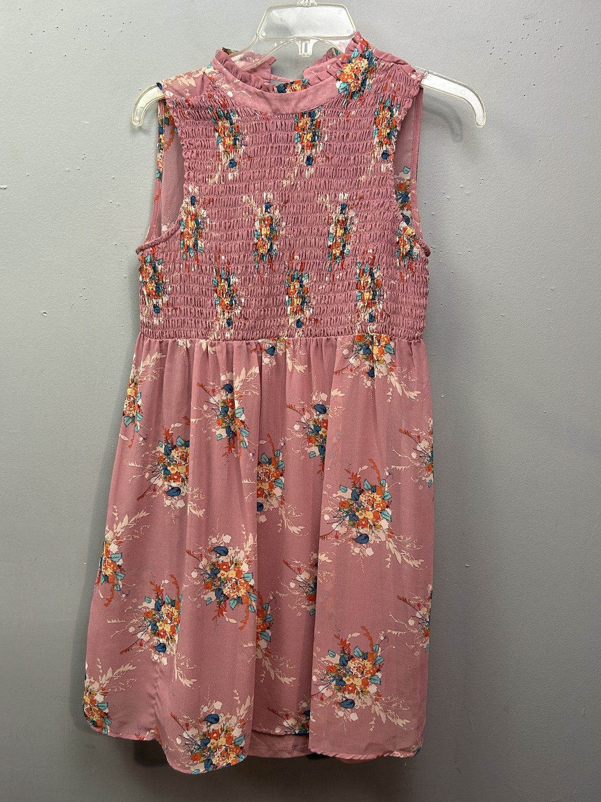 Lily Rose Dress Womens Small Pink Floral Sleeveless Smocked Bodice Midi Spring