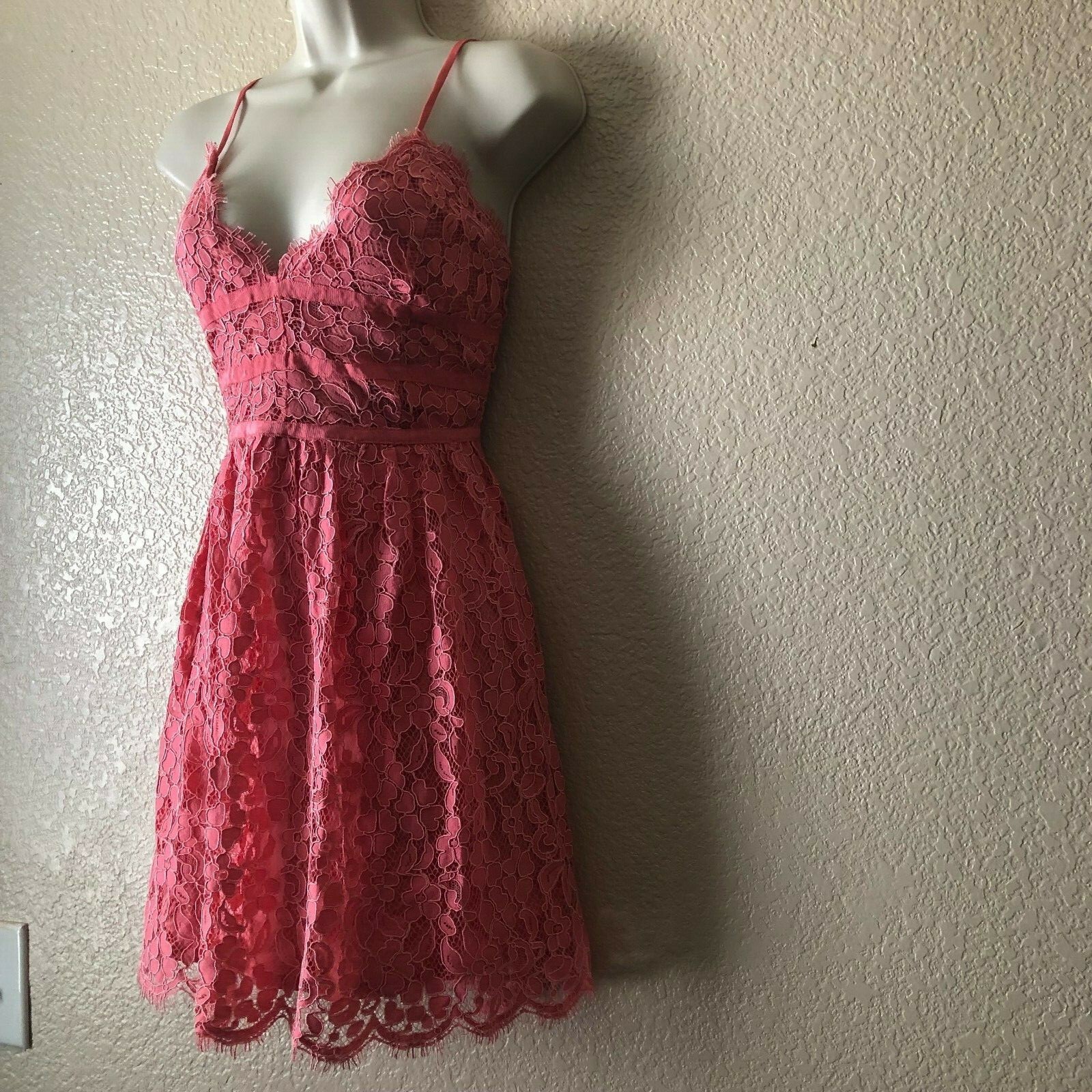 NBD Revolve Give It Up Lace Deep V-Neck Mini Dress Pink New