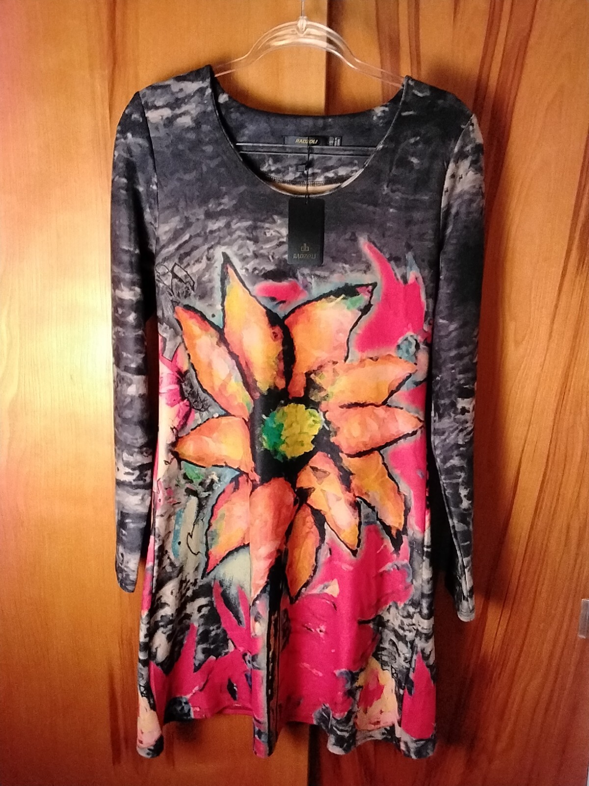NWT RADZOLI Womens Printed Long Sleeve Floral Dress Size Small Black/Multicolor