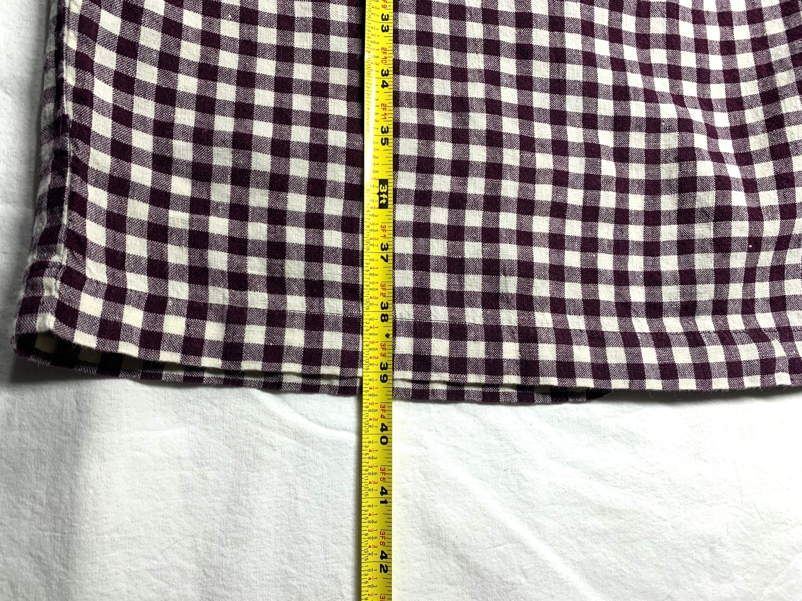 Pyne & Smith 100% Linen Aubergine Gingham Check Midi Dress XS with Tie Belt USA
