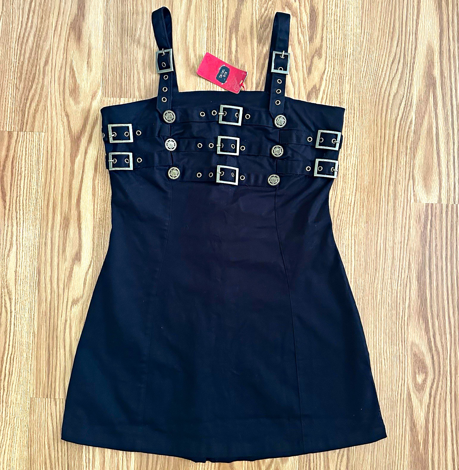 Dead Threads Goth Black Buckle Mini Dress Cyber Punk Mall Goth Y2K Alternative