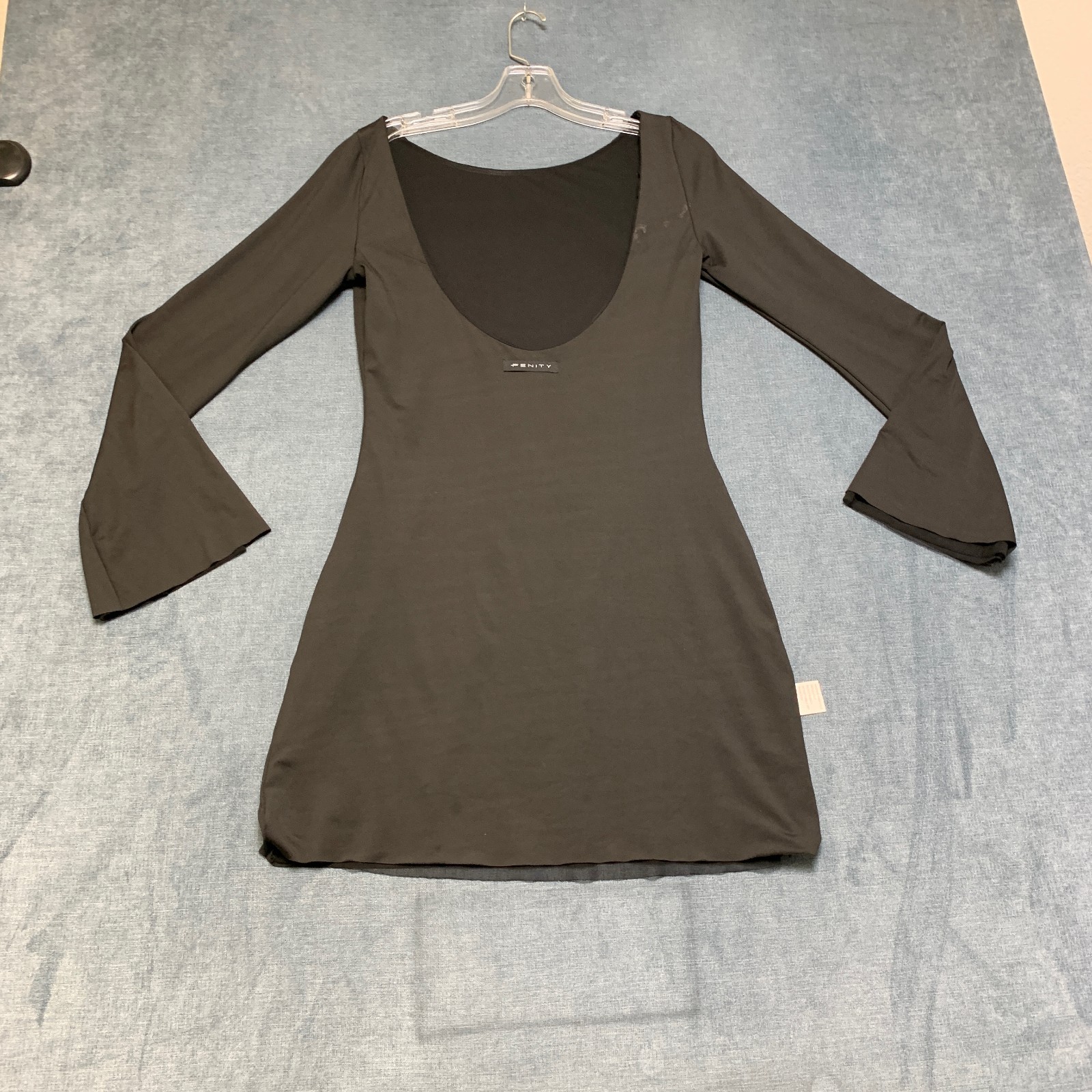 Fenity Mini Bodycon Dress Womens Medium Black Flared Sleeve Scoop Necak Pullover