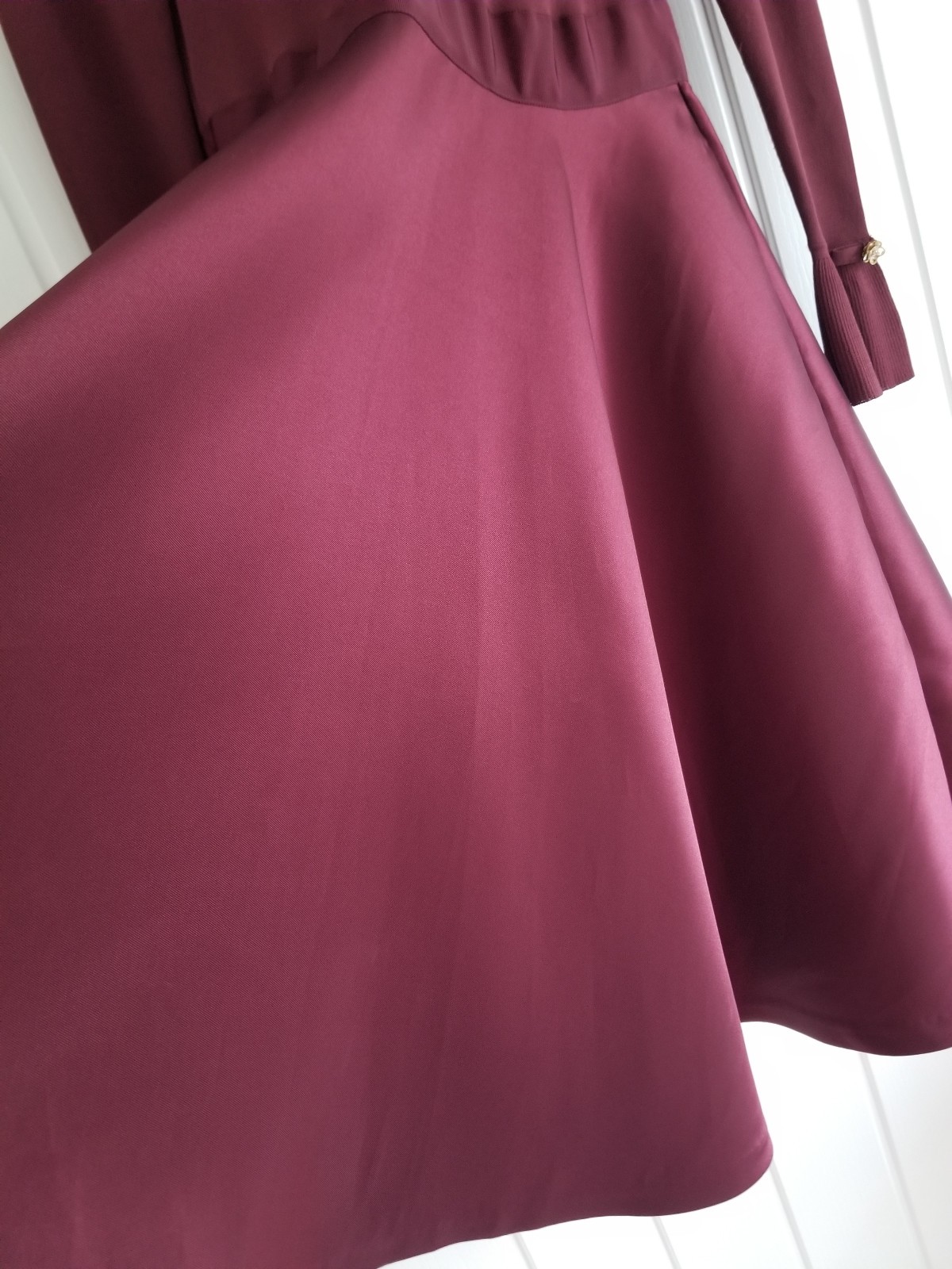 Ted Baker Zadi Midi Dress Knitted Bodice Burgundy Red Long Sleeve Size UK 12 / 3