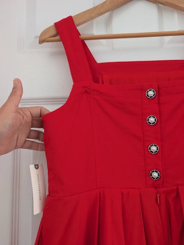 Maeve Anthropologie Red Playsuit Romper Size M BNWT Fit & Flare Button Front
