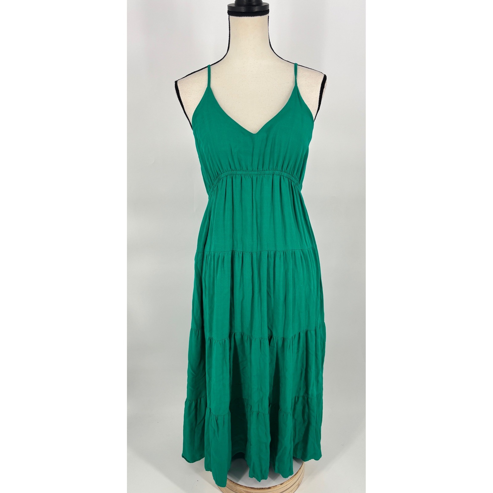 She + Sky Maxi Dress Womens Size M Green Tiered Boho Sun Dress SV1052