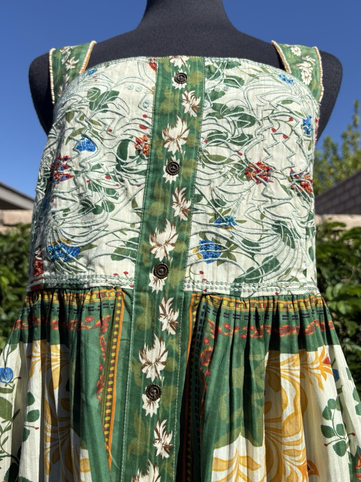 Caroline Constas M Multicolor floral squed neck High Waist Beaded Midi Dress-NWT