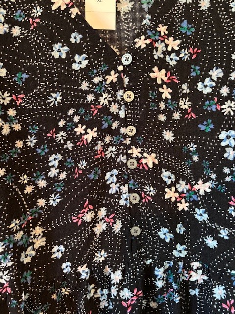 NWT LOFT Pearl Print Black Floral Puff Sleeve Midi Dress Size XL