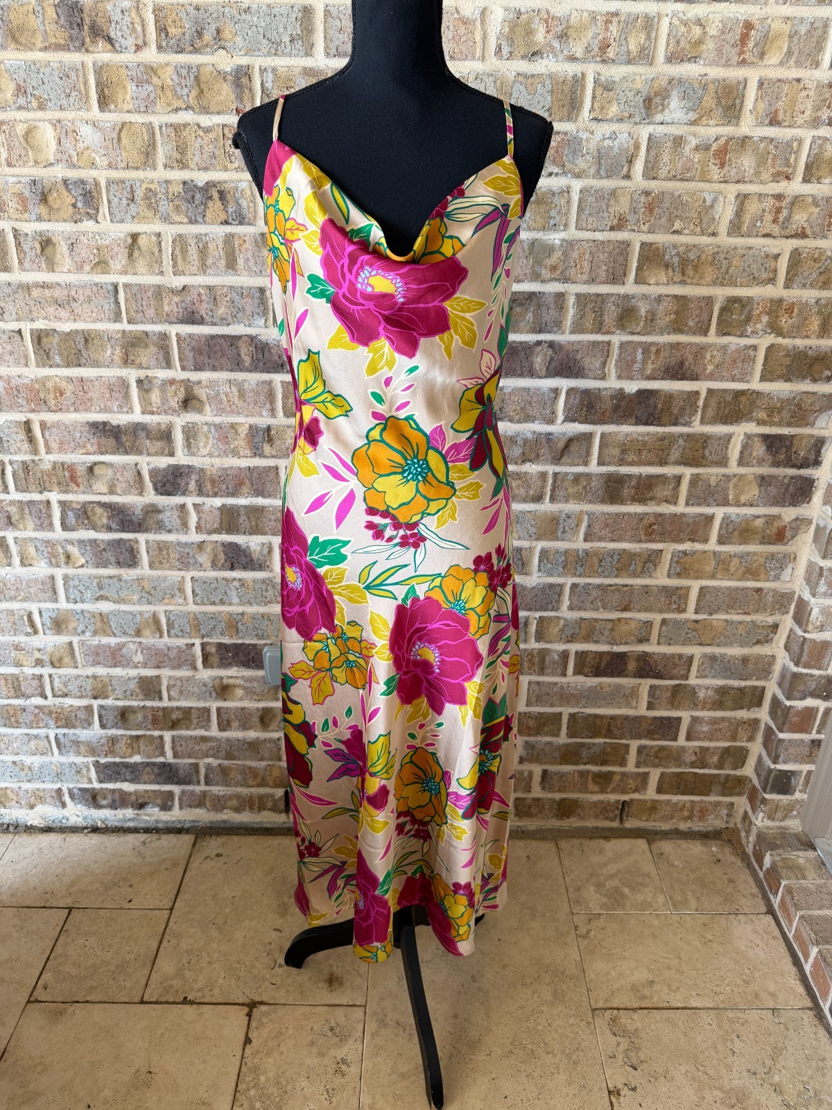 Inspired Hearts drape front slip dress floral pattern sleeveless colorful