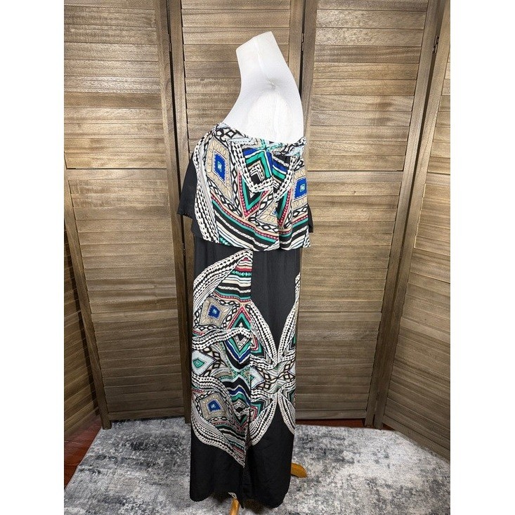 Mossimo Womens Small Strapless Popover Maxi Dress Black Geometric Tribal Print