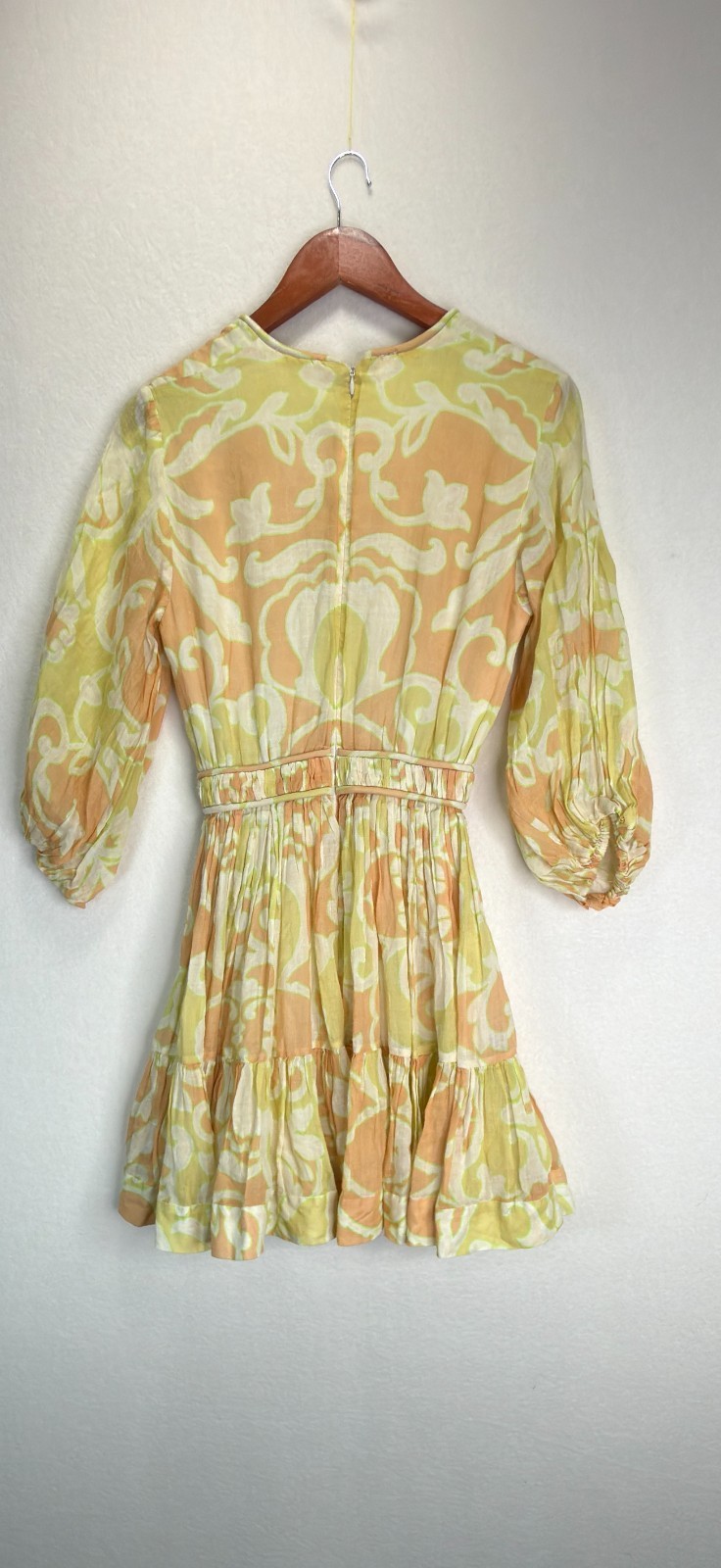ALEXIS Capri Short Mini Dress Yellow Abstract Print 3/4 Sleeve, Size S