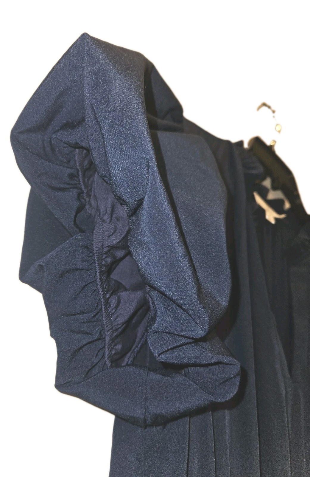 Entro Blue Solid V-Neck Puff Sleeve Tiered Maxi Dress M Elastic Waist Pullover