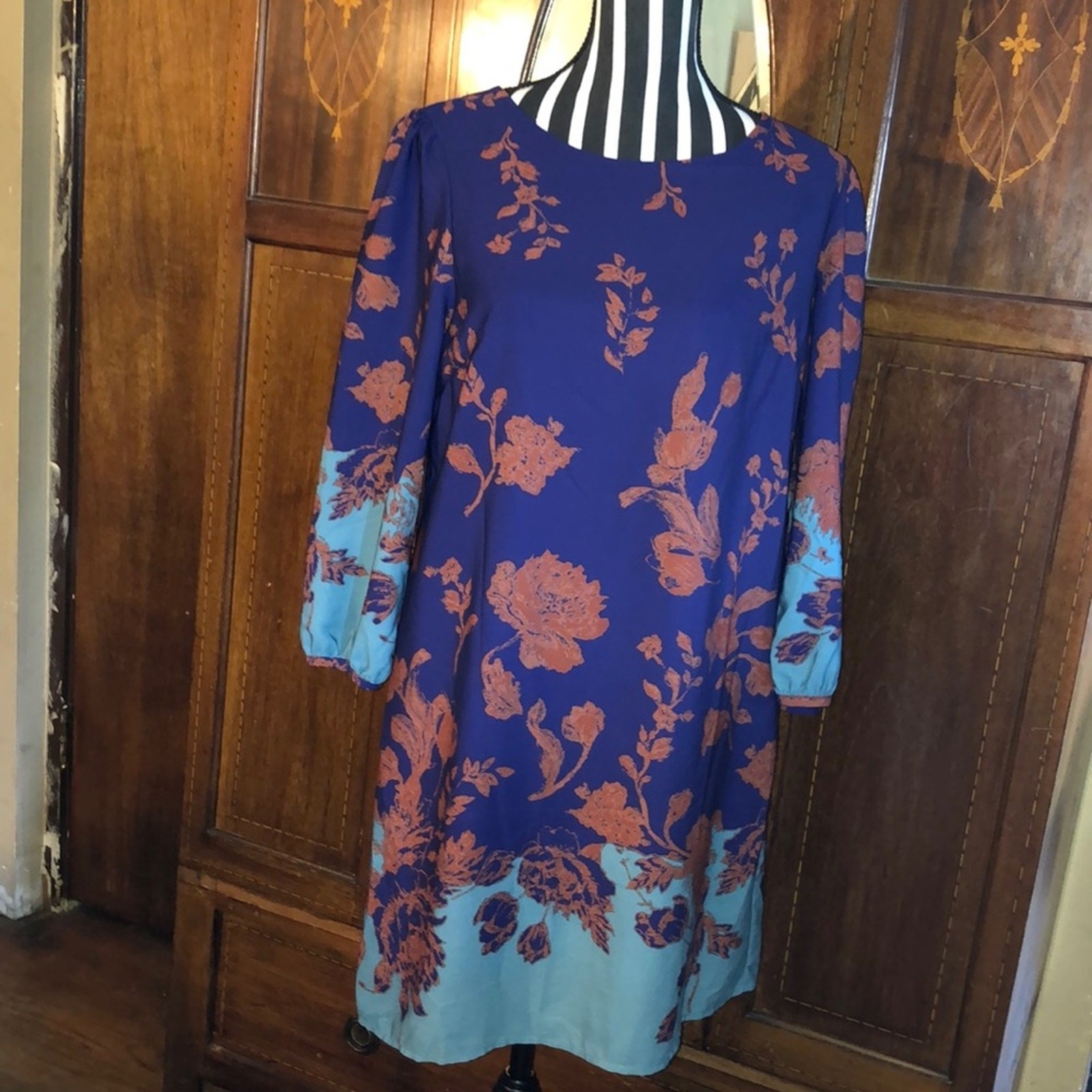 Bow & Arrow Downtown Coquette Boho Hippie CottageCore Blue Floral Sheath Dress