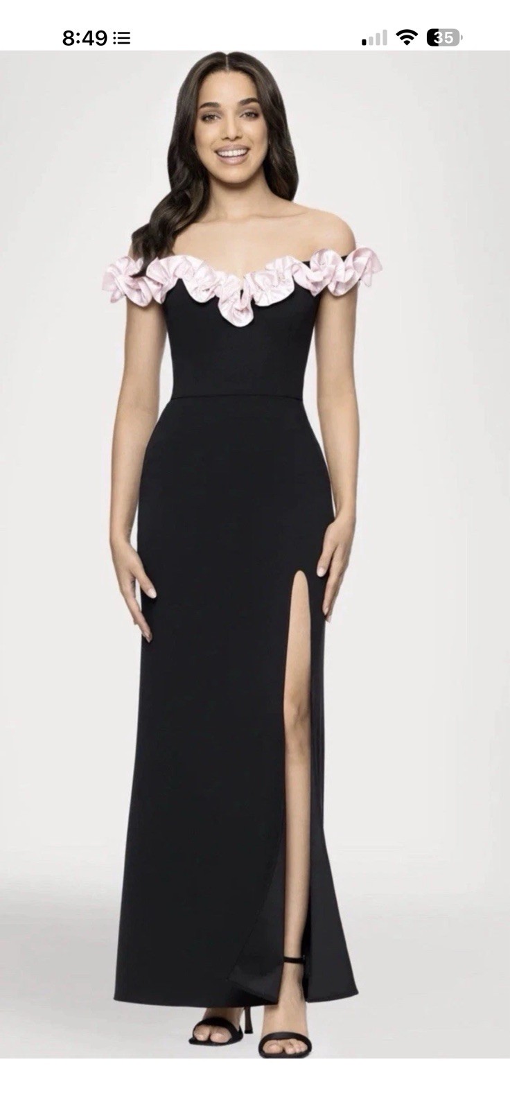 Blondie Nites Juniors’ Off-The-Shoulder Ruffled Evening Gown Sz 1 $159