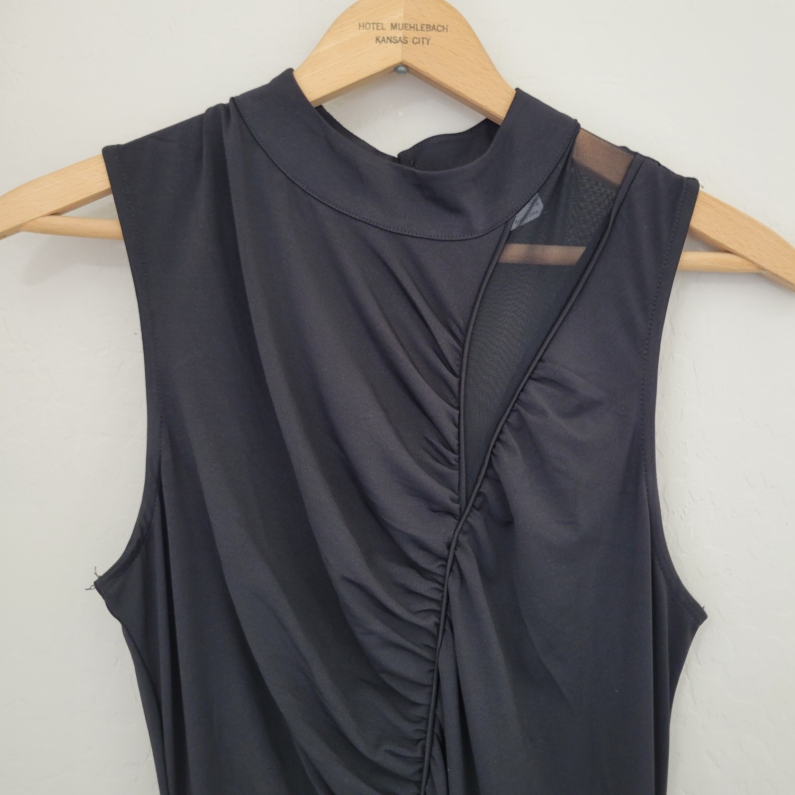 Venus Halter Bodycon Maxi Dress Sz Large Tall Ruched Front & Back w/ Slit Black